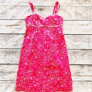 Lilly Pulitzer Pink White Floral Embroidered Sundress Dress Ladies Sz 6